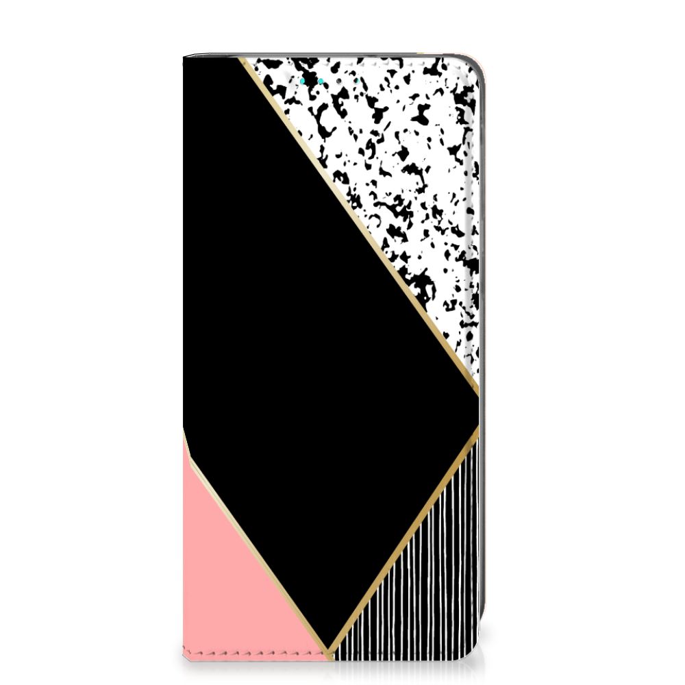 Samsung Galaxy A40 Stand Case Zwart Roze Vormen