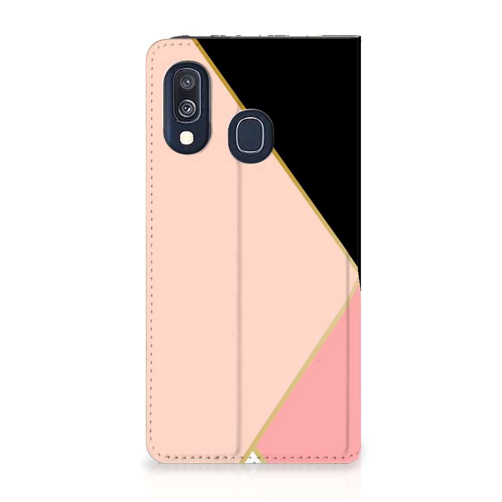 Samsung Galaxy A40 Stand Case Zwart Roze Vormen