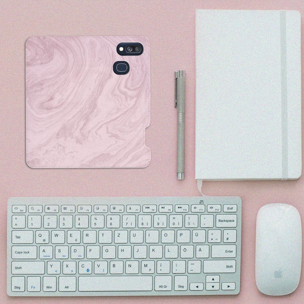 Samsung Galaxy A40 Standcase Marble Pink - Origineel Cadeau Vriendin