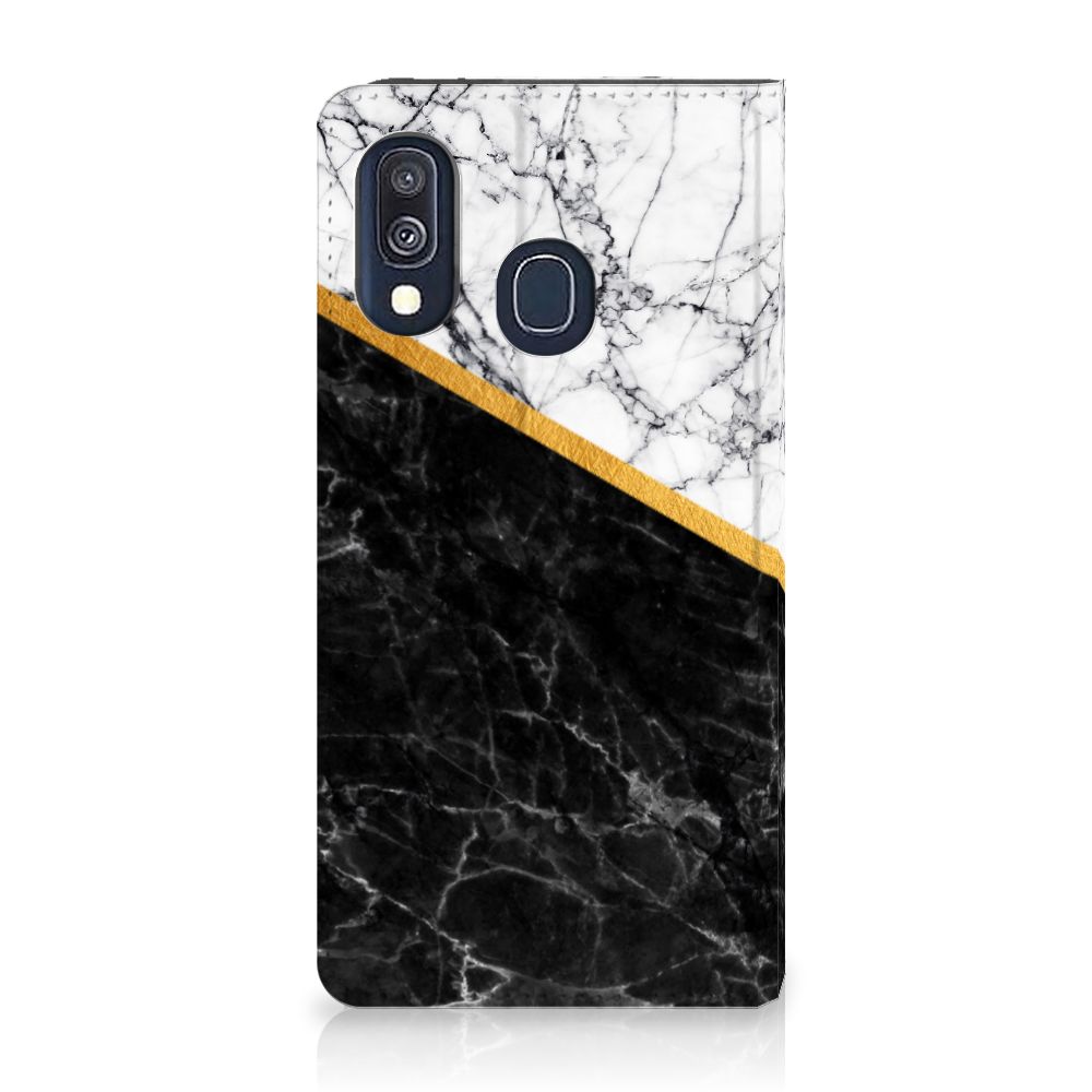 Samsung Galaxy A40 Standcase Marmer Wit Zwart - Origineel Cadeau Man
