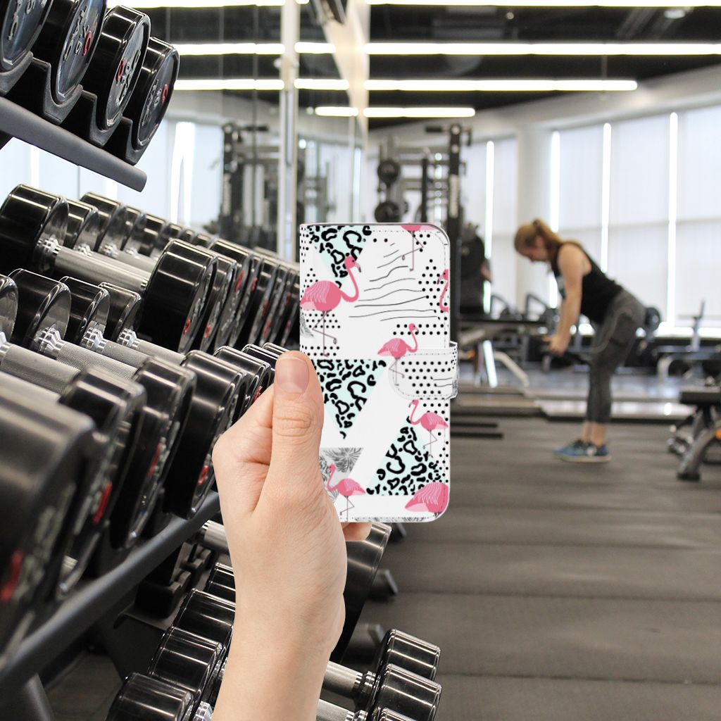 Samsung Galaxy A40 Telefoonhoesje met Pasjes Flamingo Triangle