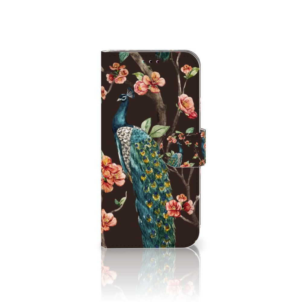 Samsung Galaxy A40 Telefoonhoesje met Pasjes Pauw met Bloemen