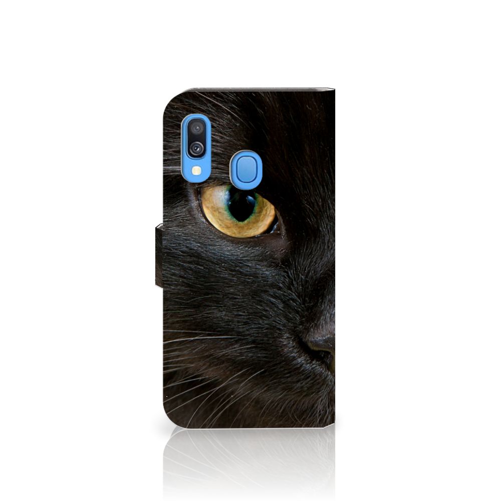Samsung Galaxy A40 Telefoonhoesje met Pasjes Zwarte Kat telefoonhoesje design zwarte kat aanzicht