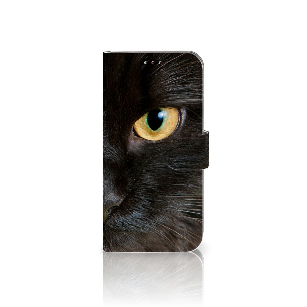 Samsung Galaxy A40 Telefoonhoesje met Pasjes Zwarte Kat design zwarte kat aanzicht
