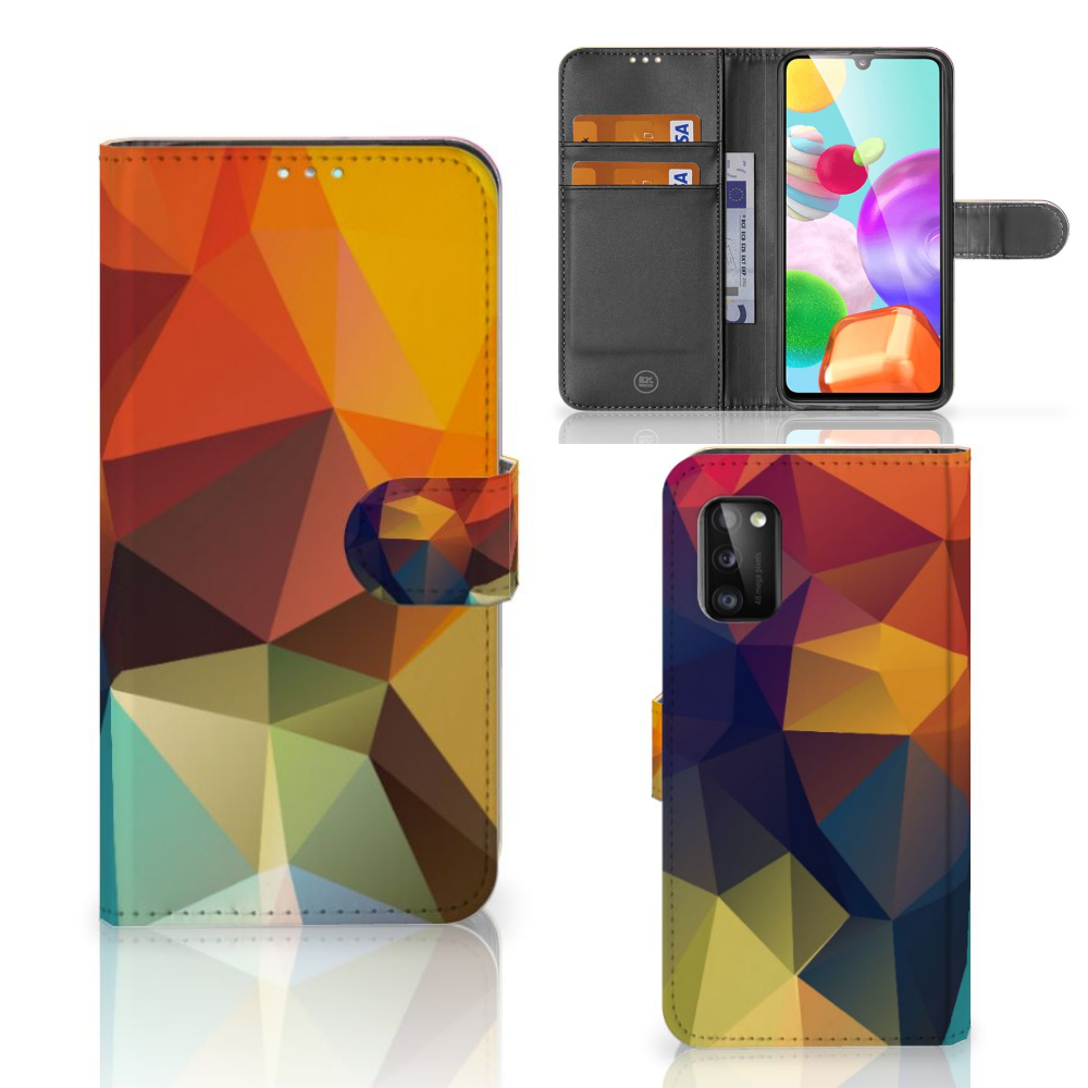 Samsung Galaxy A41 Book Case Polygon Color design asymmetrisch drie aanzichten
