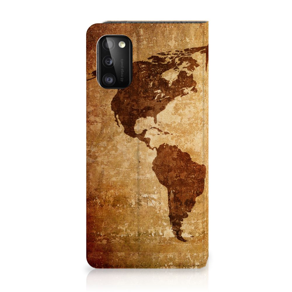 Samsung Galaxy A41 Book Cover Wereldkaart wereldkaart bruin design voorzijde