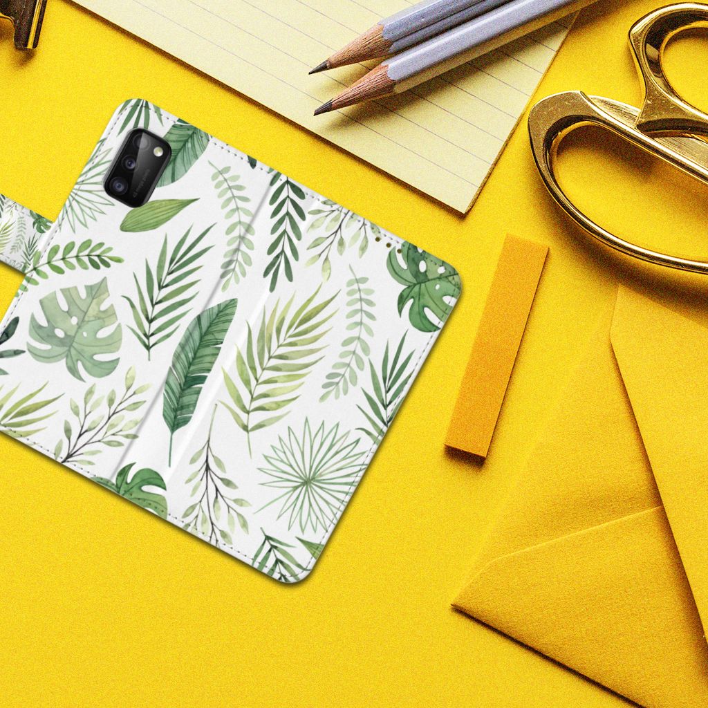 Samsung Galaxy A41 Hoesje Leaves Wallet met bladeren design Bovenaanzicht.