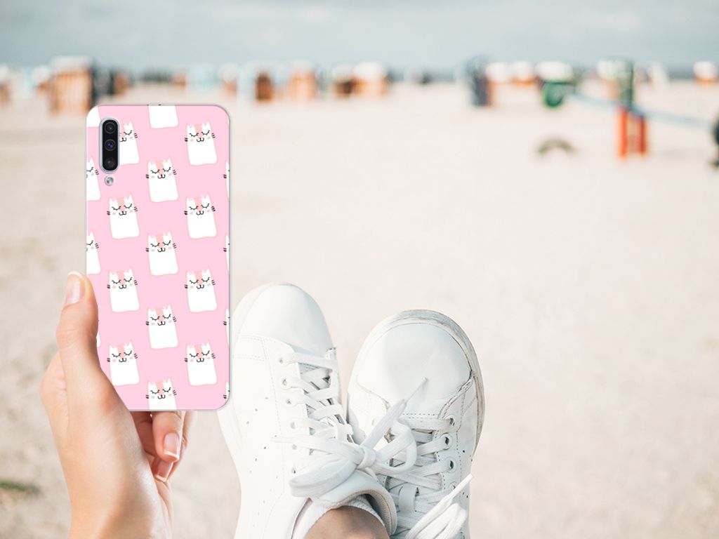 Samsung Galaxy A50 TPU Hoesje Sleeping Cats design roze aanzicht