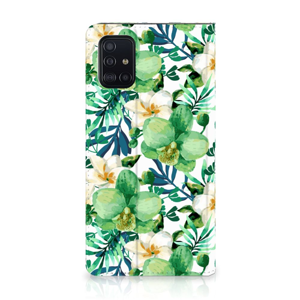 Samsung Galaxy A51 Smart Cover Orchidee Groen telefoonhoesje bloemen design voorkant