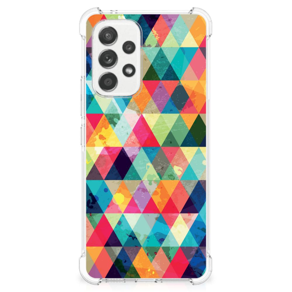 Samsung Galaxy A53 5G Doorzichtige Silicone Hoesje Geruit kleurrijke driehoekige patroon achterkant