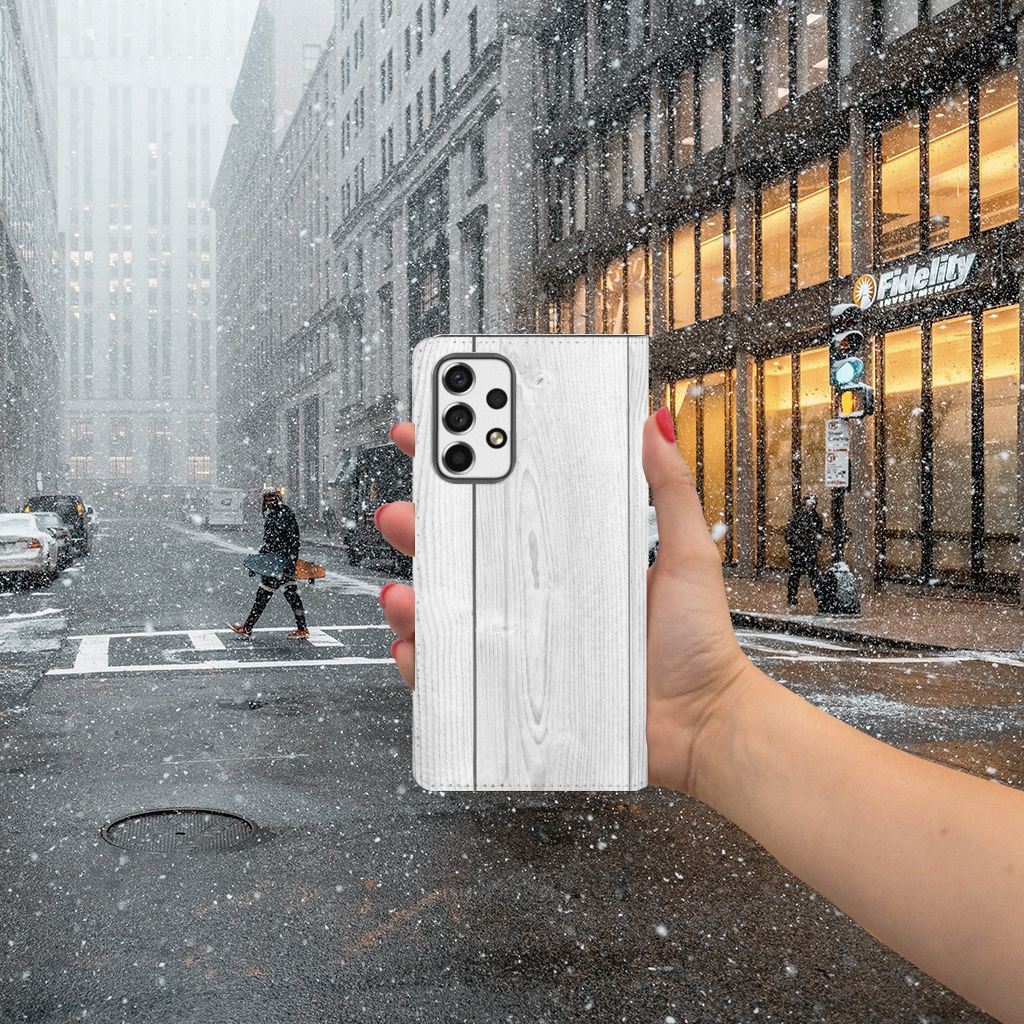 Samsung Galaxy A53 Book Wallet Case White Wood hand straat sneeuw