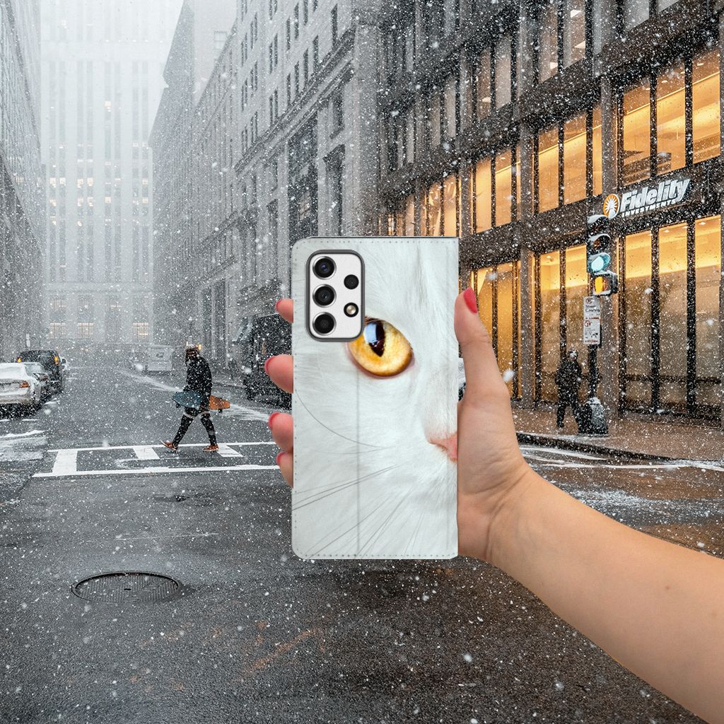 Samsung Galaxy A53 Hoesje maken Witte Kat design hoesje aanzicht
