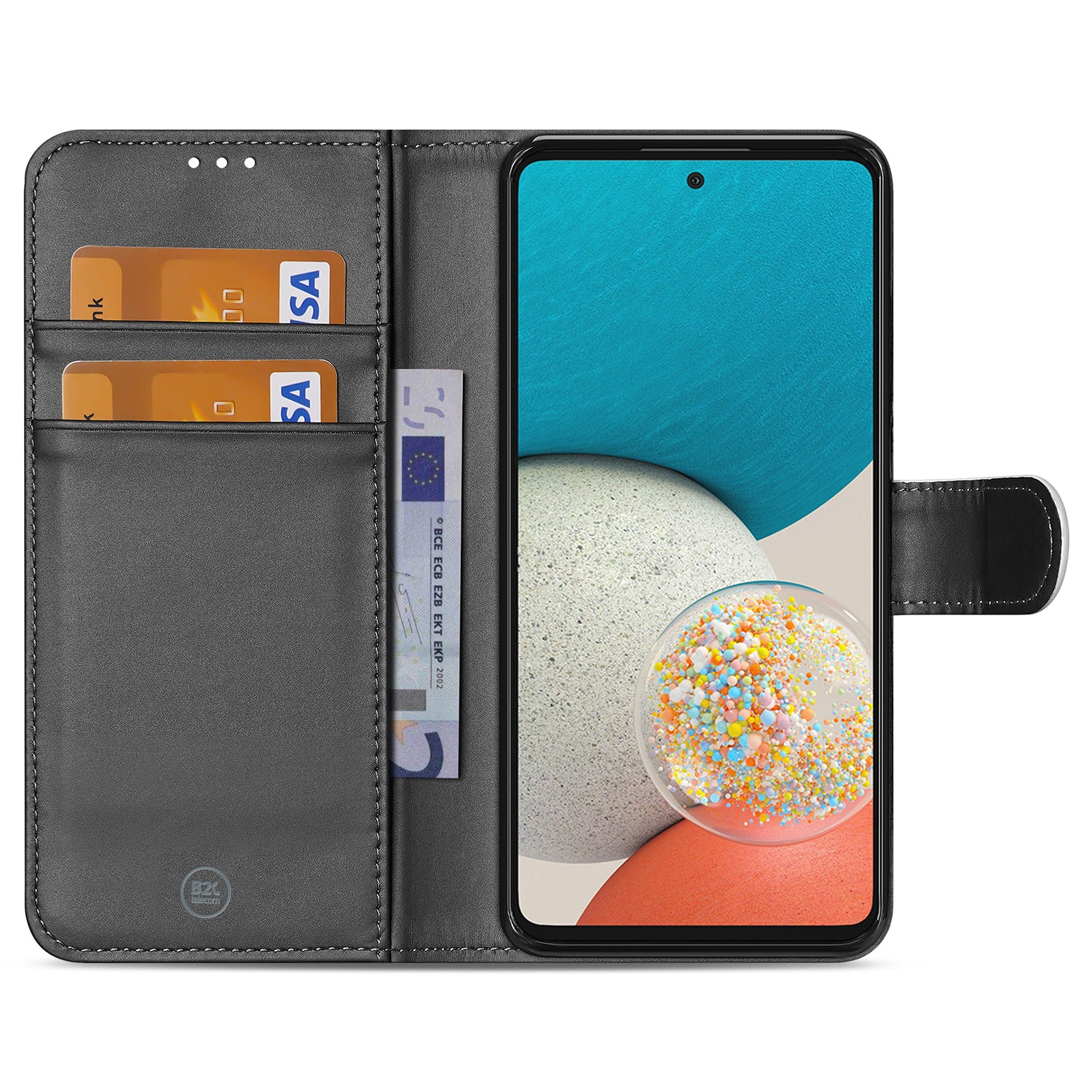 Samsung Galaxy A53 telefoonhoesje maken met foto's boekstijl zwart binnenkant