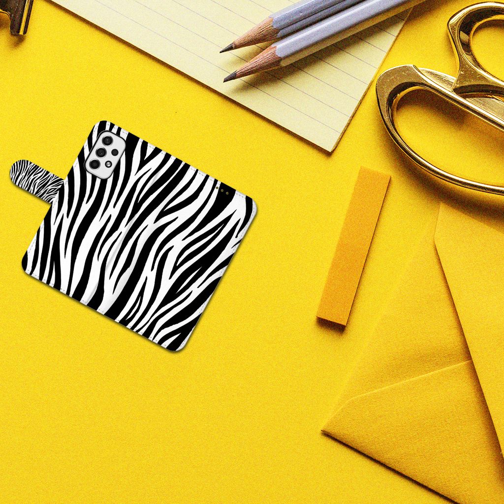 Samsung Galaxy A53 Telefoonhoesje met Pasjes Zebra zebraprint design bovenaanzicht