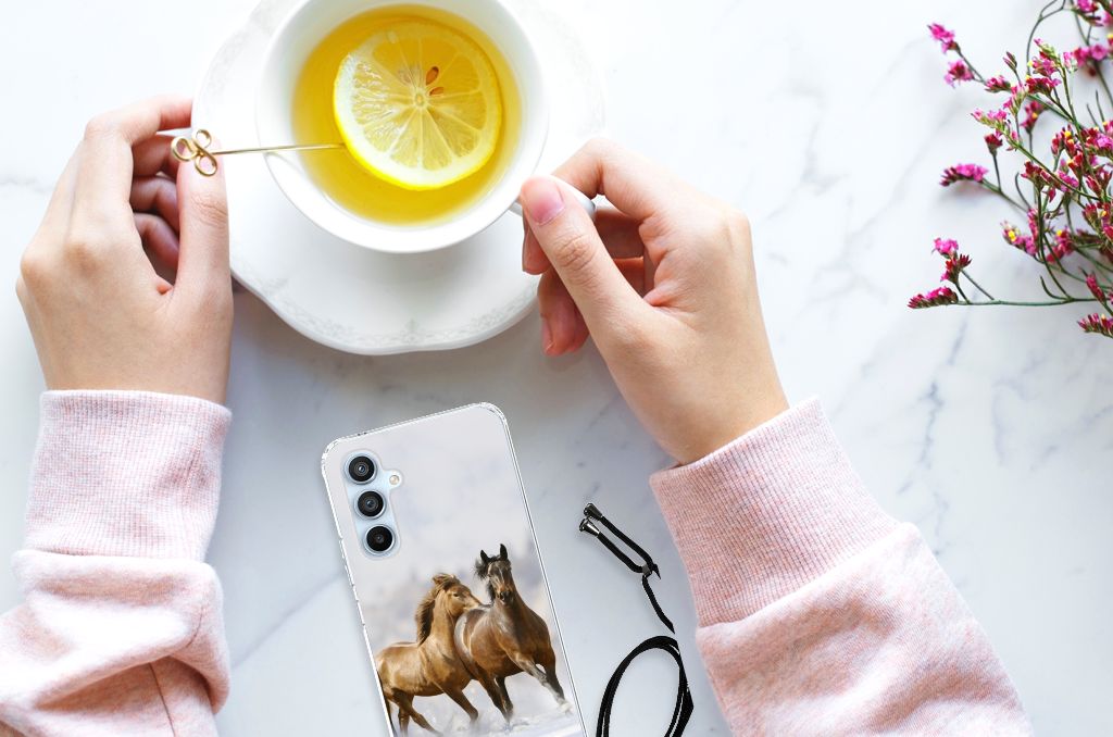 Samsung Galaxy A54 5G Case Anti-shock Paarden bovenaanzicht telefoonhoesje met paarden en drankje