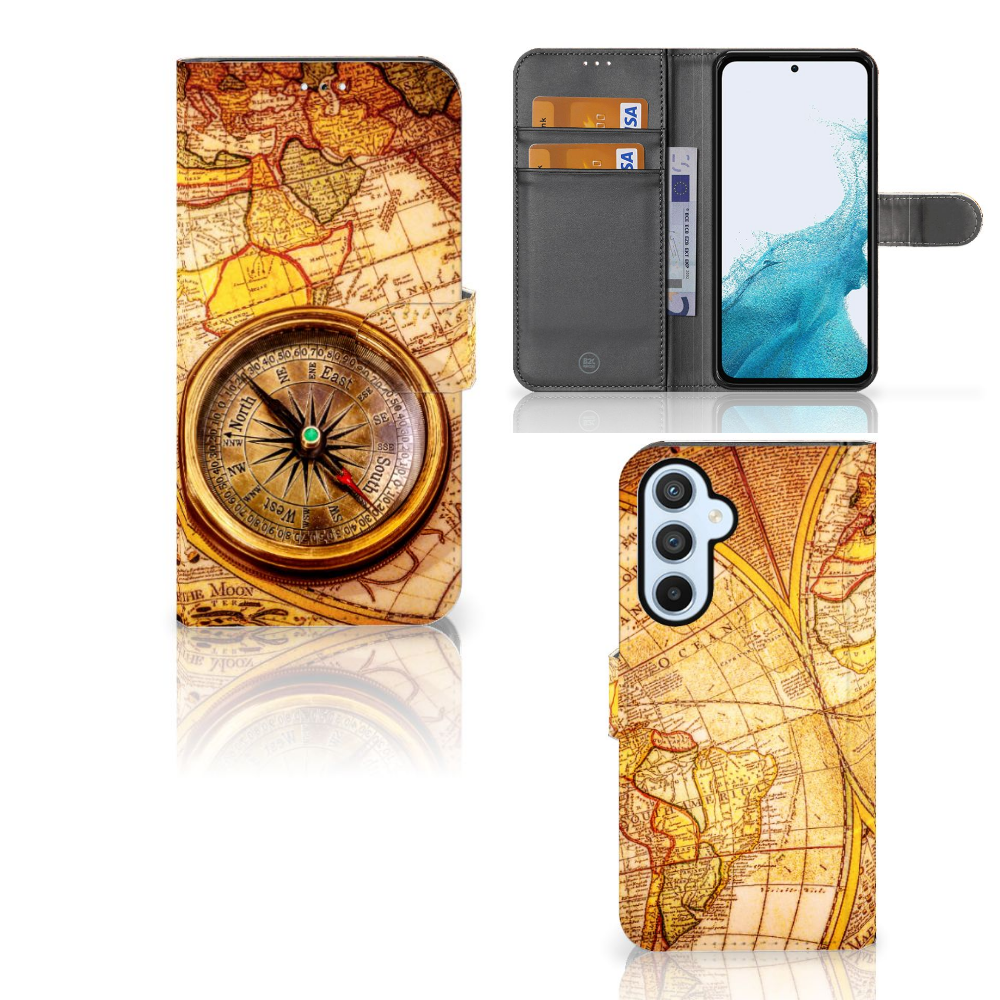 Samsung Galaxy A54 5G Flip Cover Kompas design kompas aanzicht voor achterzijde