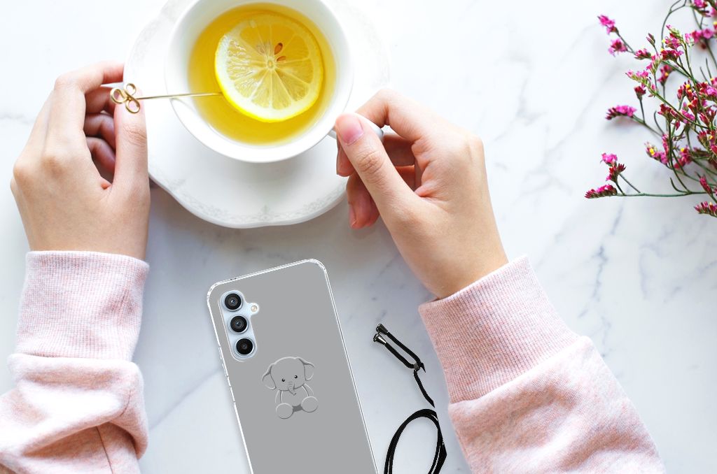 Samsung Galaxy A54 5G Stevig Bumper Hoesje Grijs Baby Olifant telefoonhoesje bovenaanzicht