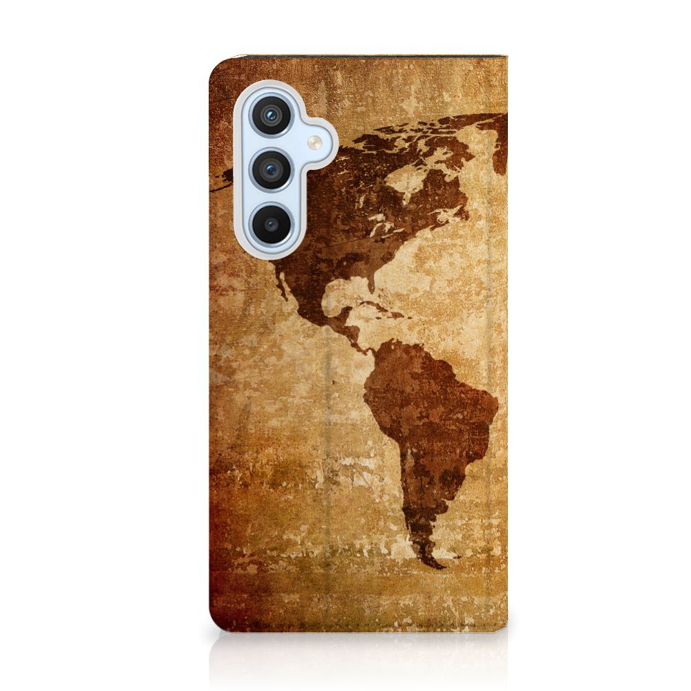 Samsung Galaxy A54 Book Cover Wereldkaart wereldkaart bruin design voorkant
