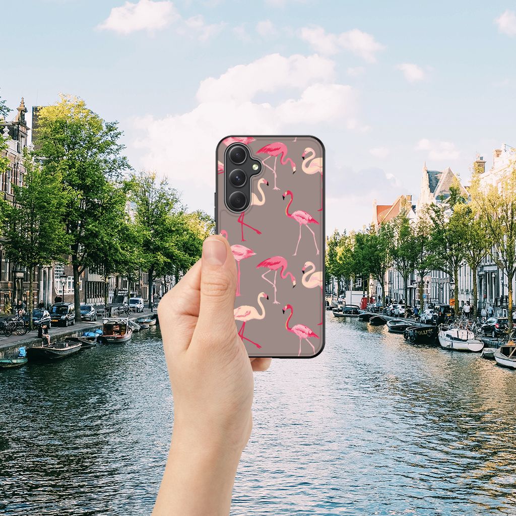 Samsung Galaxy A54 Dierenprint Telefoonhoesje Flamingo flamingo design hand aanzicht