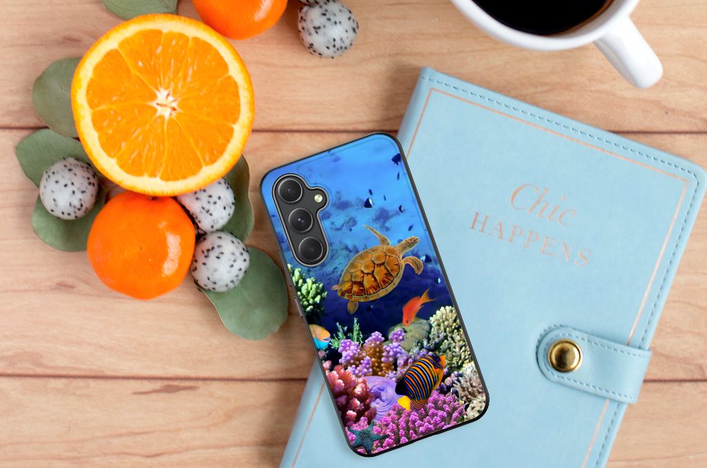 Samsung Galaxy A54 Dierenprint Telefoonhoesje Vissen design onderwater wereld met schildpad en koraal