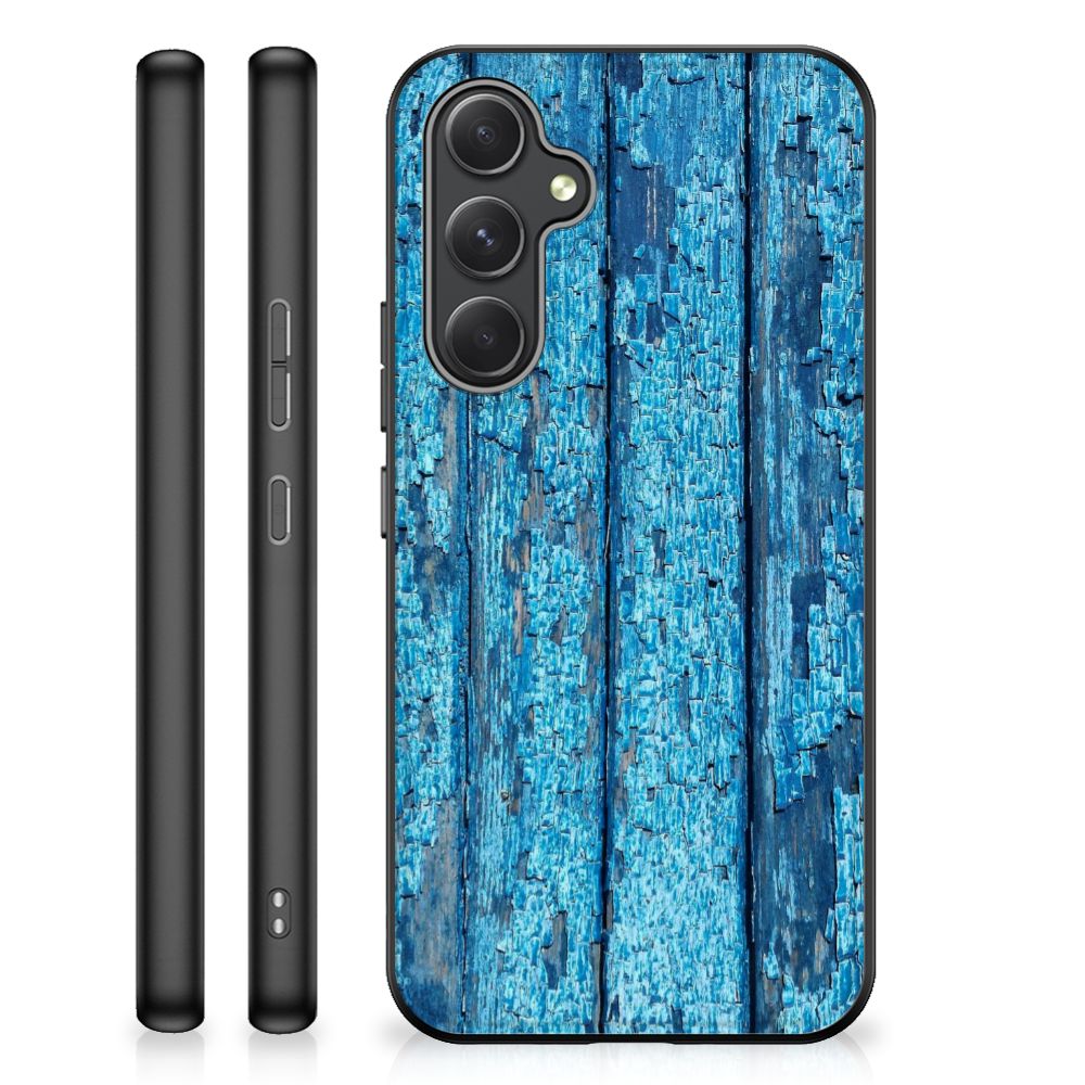 Samsung Galaxy A54 Houten Print Telefoonhoesje Wood Blue achterkant houtprint blauw