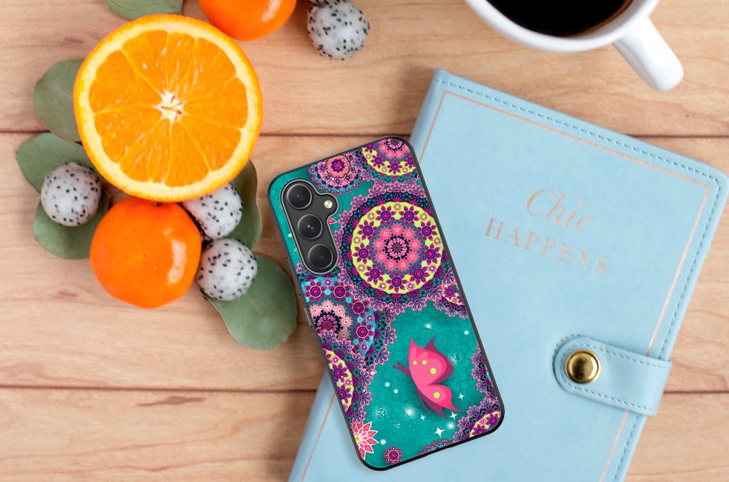 Samsung Galaxy A54 Leuk Telefoonhoesje Cirkels en Vlinders design cirkels vlinders aanzicht