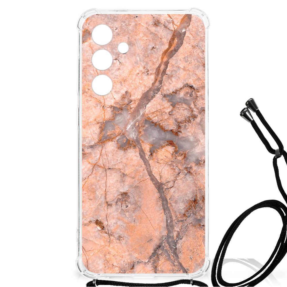 Samsung Galaxy A55 Anti-Shock Hoesje Marmer Oranje achterkant