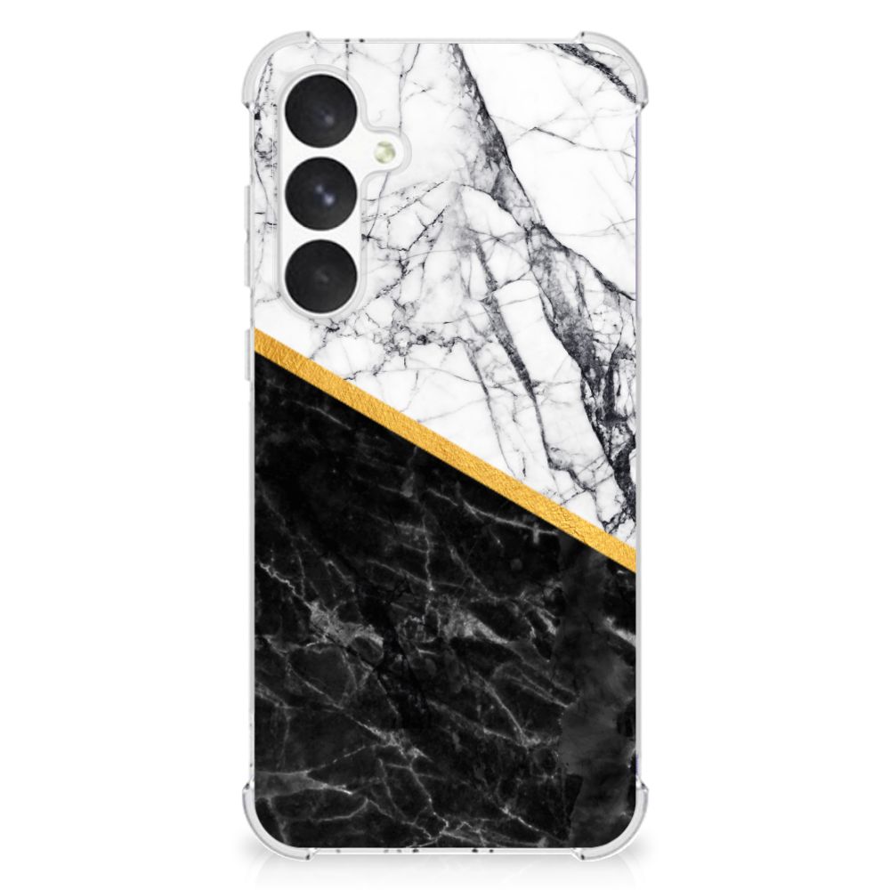 Samsung Galaxy A55 Anti-Shock Hoesje Marmer Wit Zwart achterkant