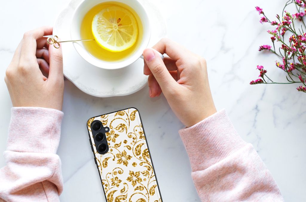 Samsung Galaxy A55 Bloemen Hoesje Gouden Bloemen B2C Telecom
