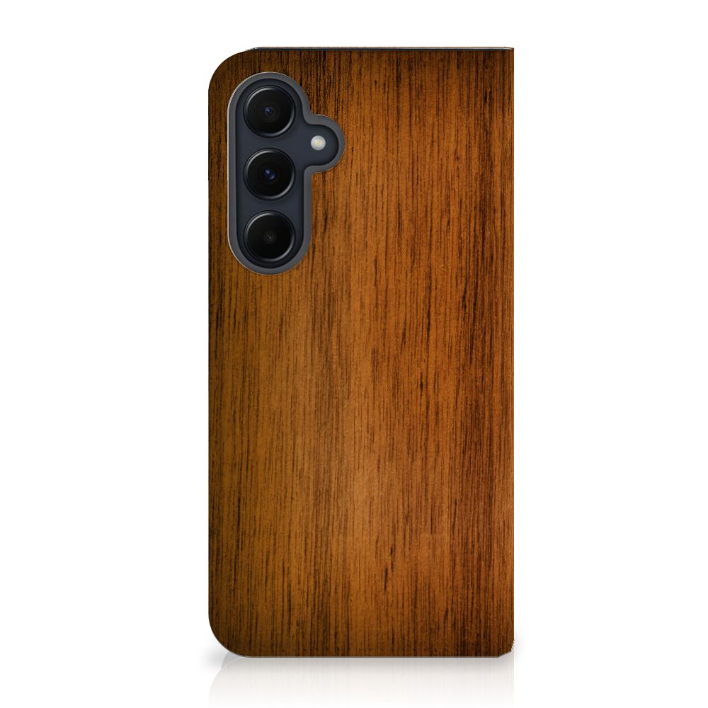 Samsung Galaxy A55 Book Wallet Case Donker Hout hoesje donker hout achterzijde