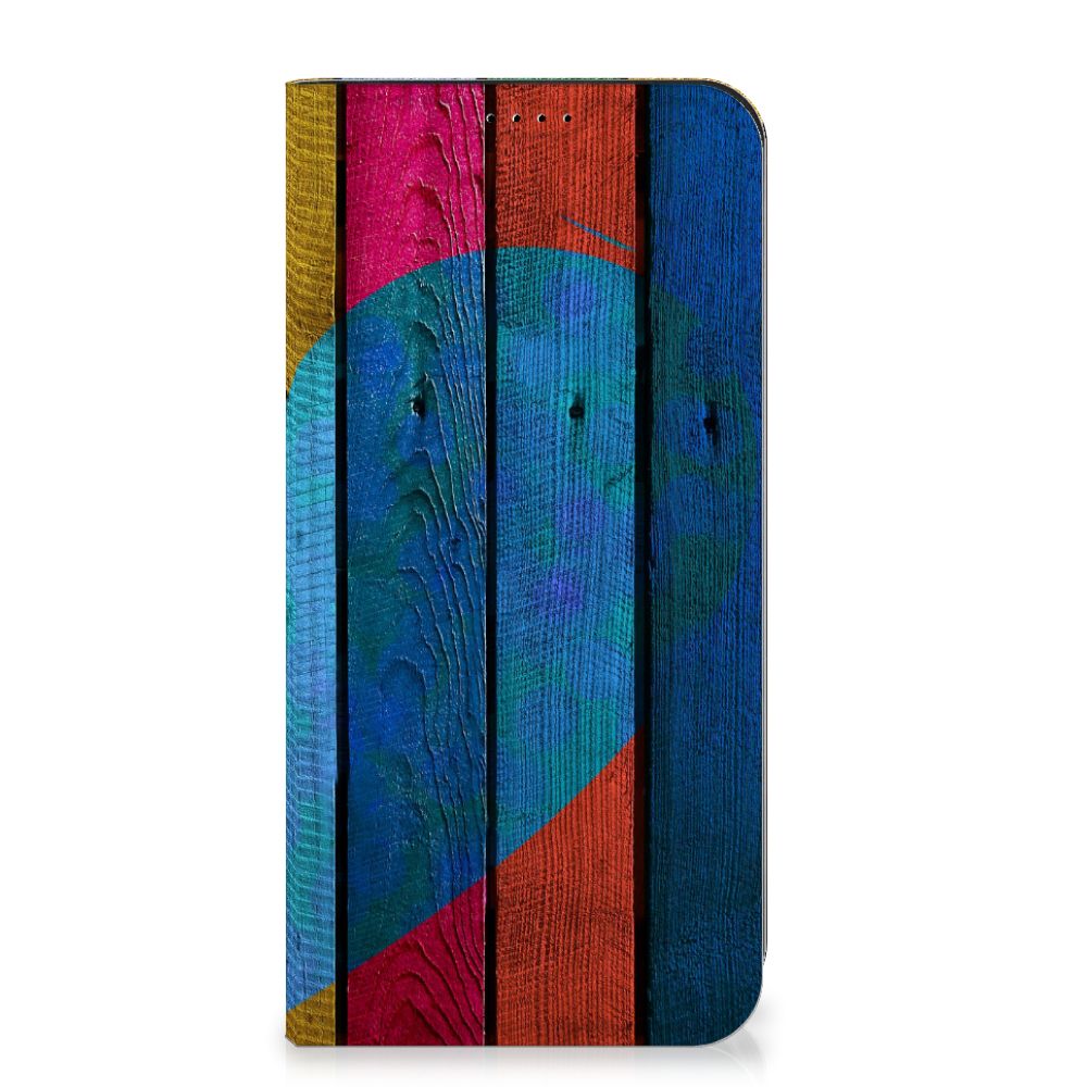 Samsung Galaxy A55 Book Wallet Case Wood Heart - Cadeau voor je Vriend design kleurig aanzicht