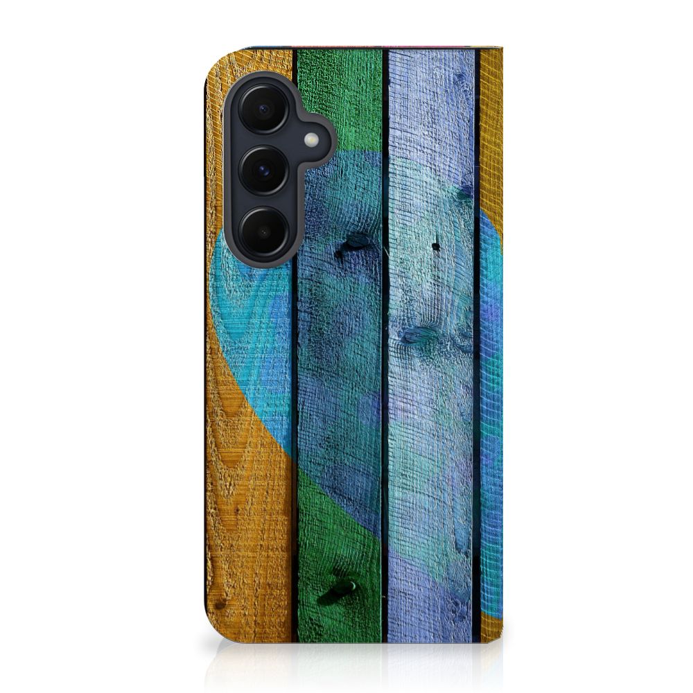 Samsung Galaxy A55 Book Wallet Case Wood Heart  achterzijde kleurvol ontwerp