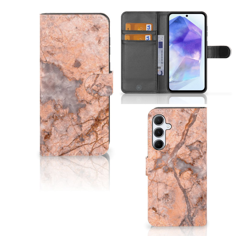 Samsung Galaxy A55 Bookcase Marmer Oranje bookcase marmer oranje aanzicht