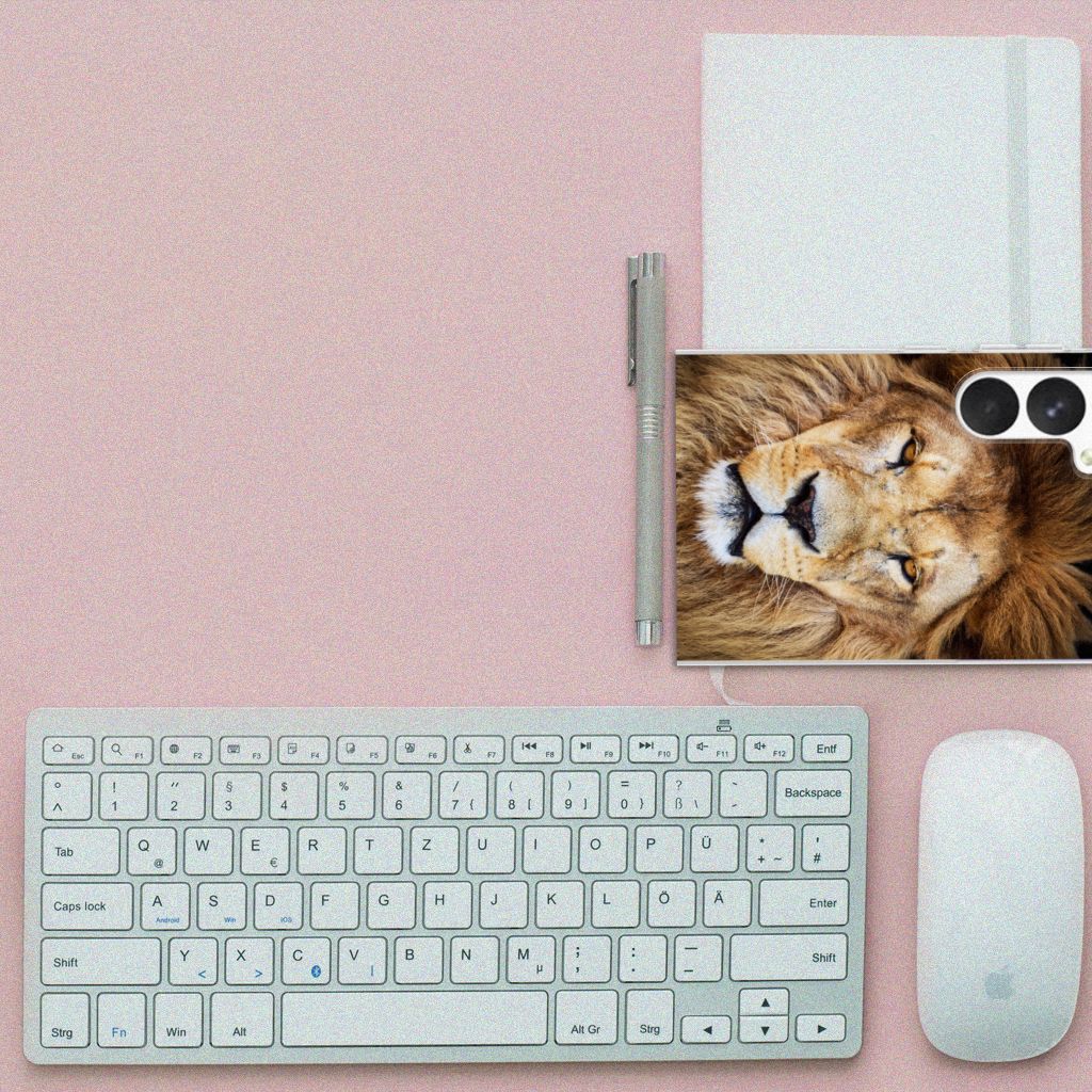 Samsung Galaxy A55 Case Anti-shock Leeuw bovenaanzicht toetsenbord muis notitieboek