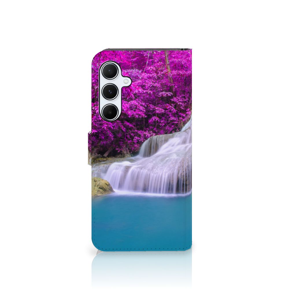 Samsung Galaxy A55 Flip Cover Waterval design waterval paarse bomen aanzicht