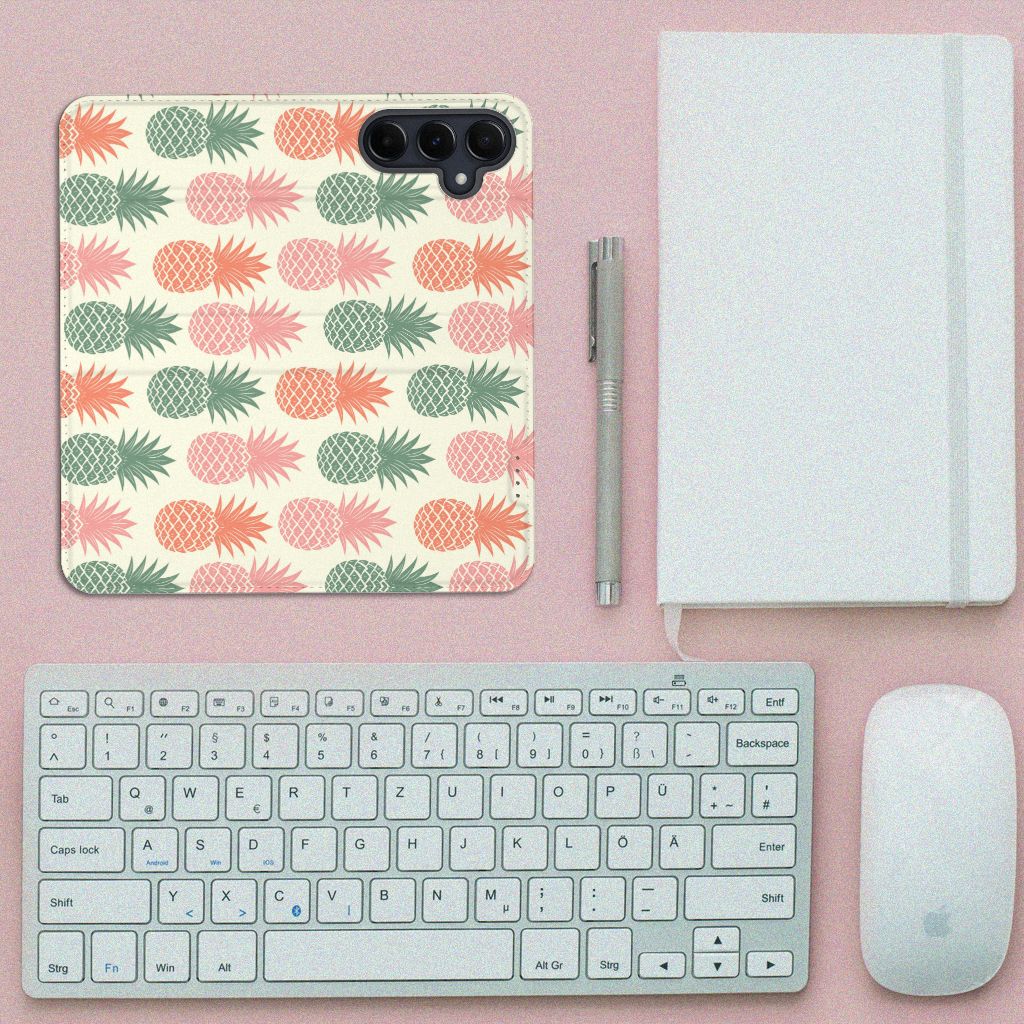 Samsung Galaxy A55 Flip Style Cover Ananas ananas design bovenaanzicht
