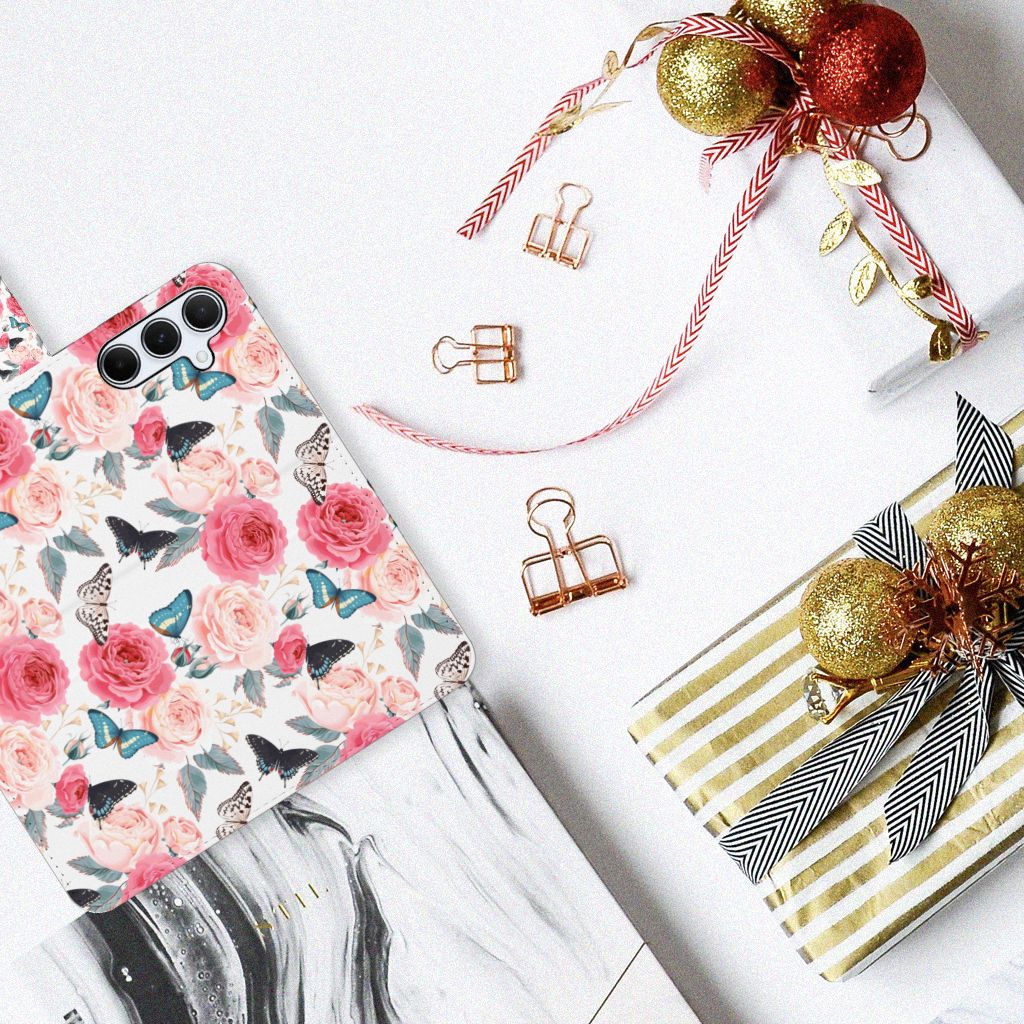 Samsung Galaxy A55 Hoesje Butterfly Roses telefoonhoesje bloemen rozen vlinders