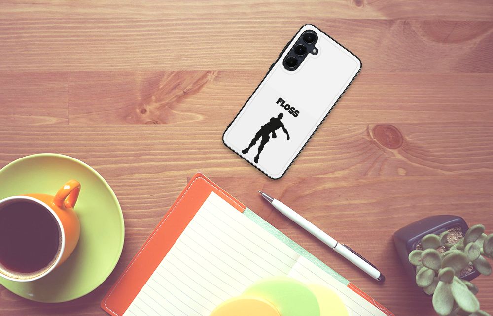 Samsung Galaxy A55 Hoesje Floss illustraties zwart wit achterkant
