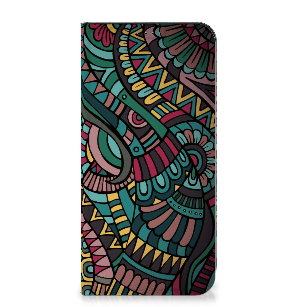 Samsung Galaxy A55 Hoesje met Magneet Aztec design kleurrijk zijaanzicht