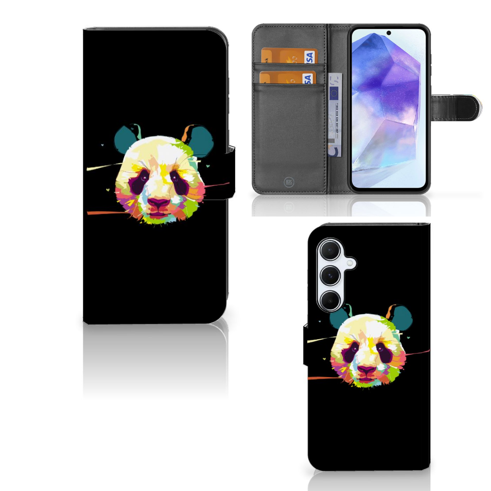 Samsung Galaxy A55 Leuk Hoesje Panda Color hoesje panda design voorzijde en achterkant