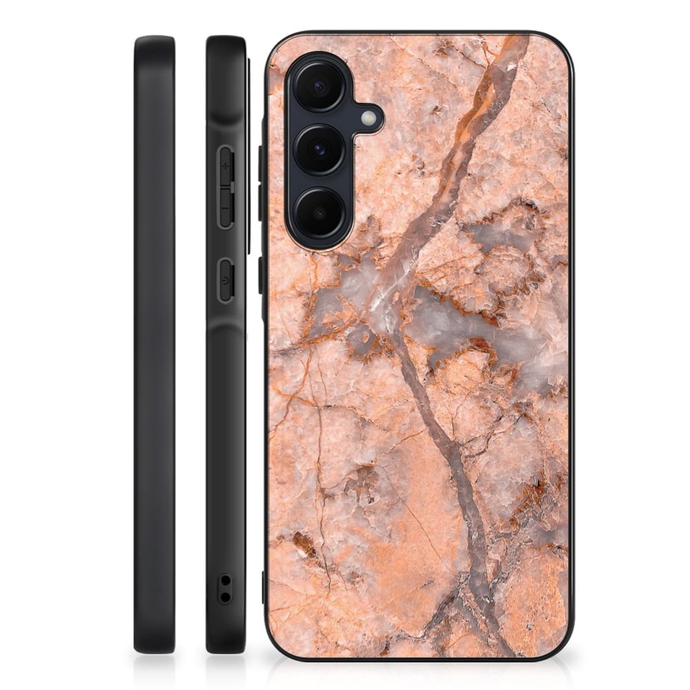 Samsung Galaxy A55 Marmeren Print Telefoonhoesje Marmer Oranje achterkant zijkanten design