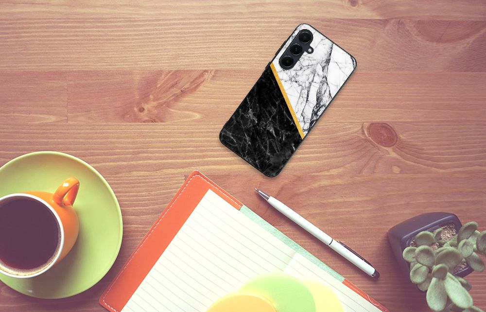 Samsung Galaxy A55 Marmeren Print Telefoonhoesje Marmer Wit Zwart - Origineel Cadeau Man B2C Telecom