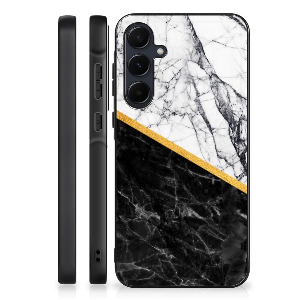 Samsung Galaxy A55 Marmeren Print Telefoonhoesje Marmer Wit Zwart - Origineel Cadeau Man B2C Telecom