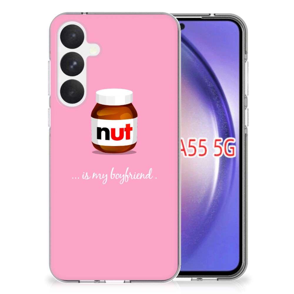 Samsung Galaxy A55 Siliconen Case Nut Boyfriend roze design achterzijde