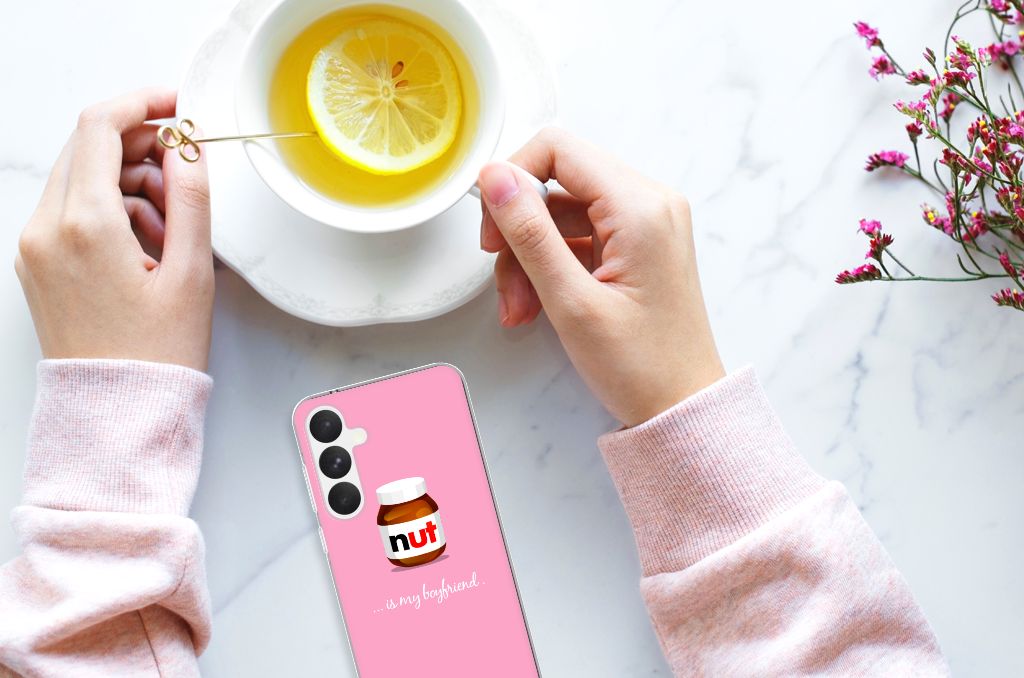 Samsung Galaxy A55 Siliconen Case Nut Boyfriend design roze aanzicht