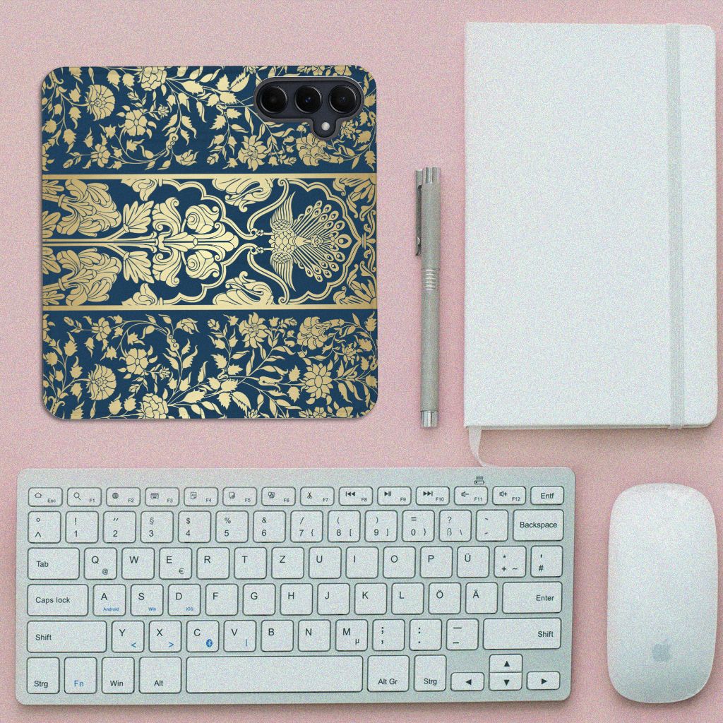 Samsung Galaxy A55 Smart Cover Beige Flowers design beige flowers bovenaanzicht