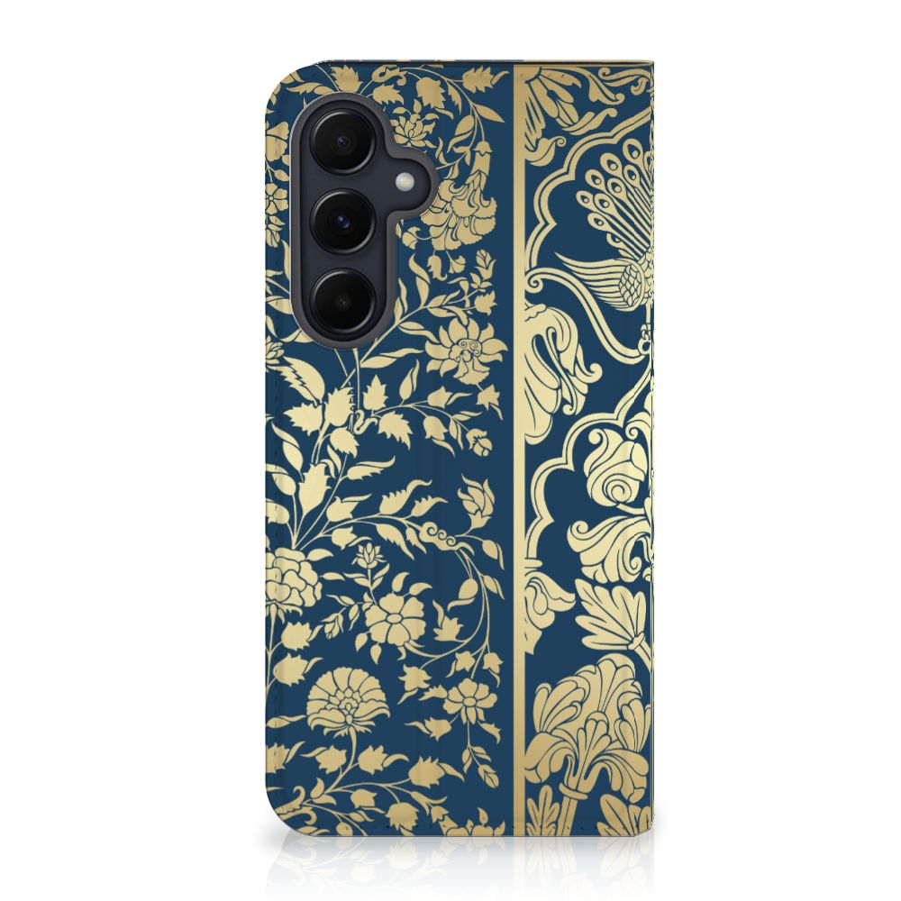 Samsung Galaxy A55 Smart Cover Beige Flowers hoesje design beige bloemen achterkant