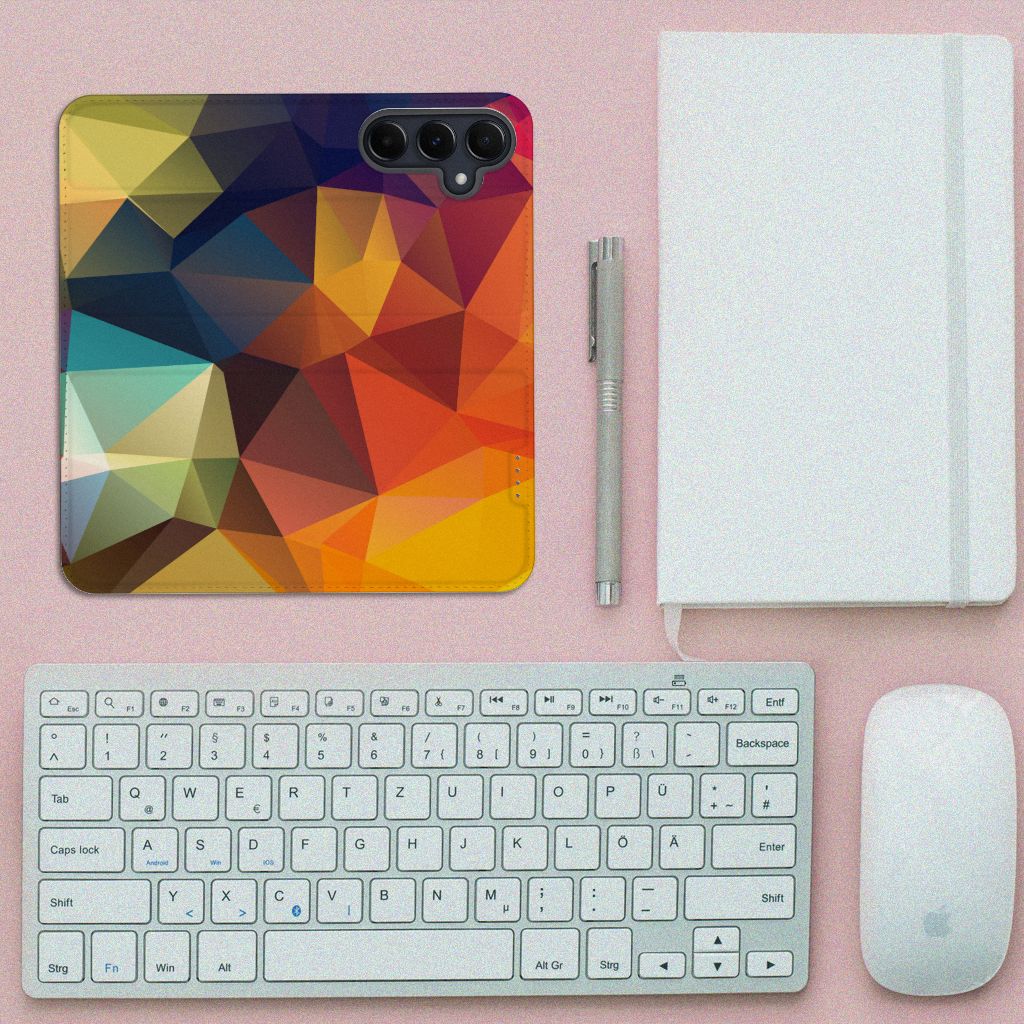 Samsung Galaxy A55 Stand Case Polygon Color design kleurrijke driehoeken aanzicht
