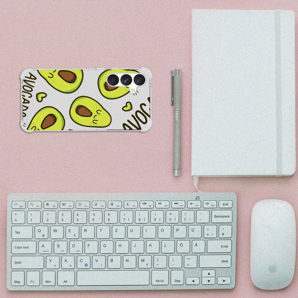 Samsung Galaxy A55 Stevig Bumper Hoesje Avocado Singing achterkant met toetsenbord notitieboek en pen