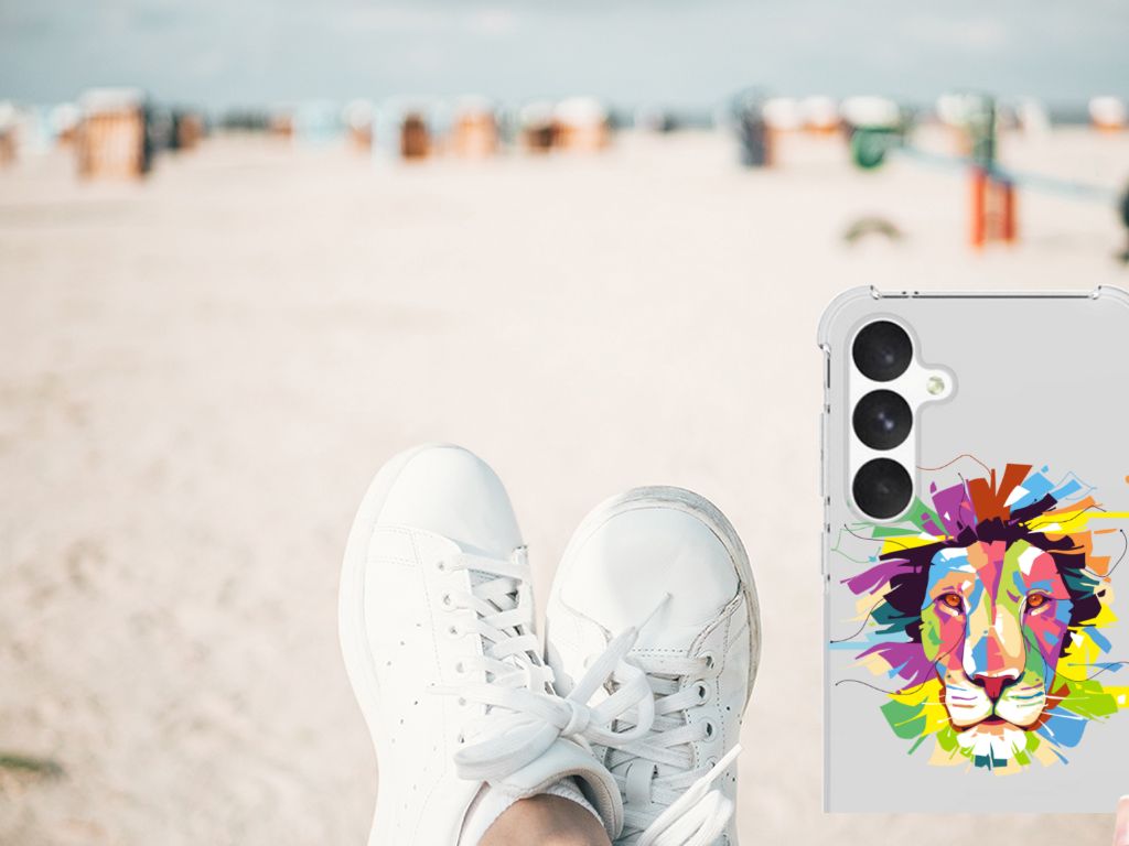 Samsung Galaxy A55 Stevig Bumper Hoesje Lion Color detail strand schoenen